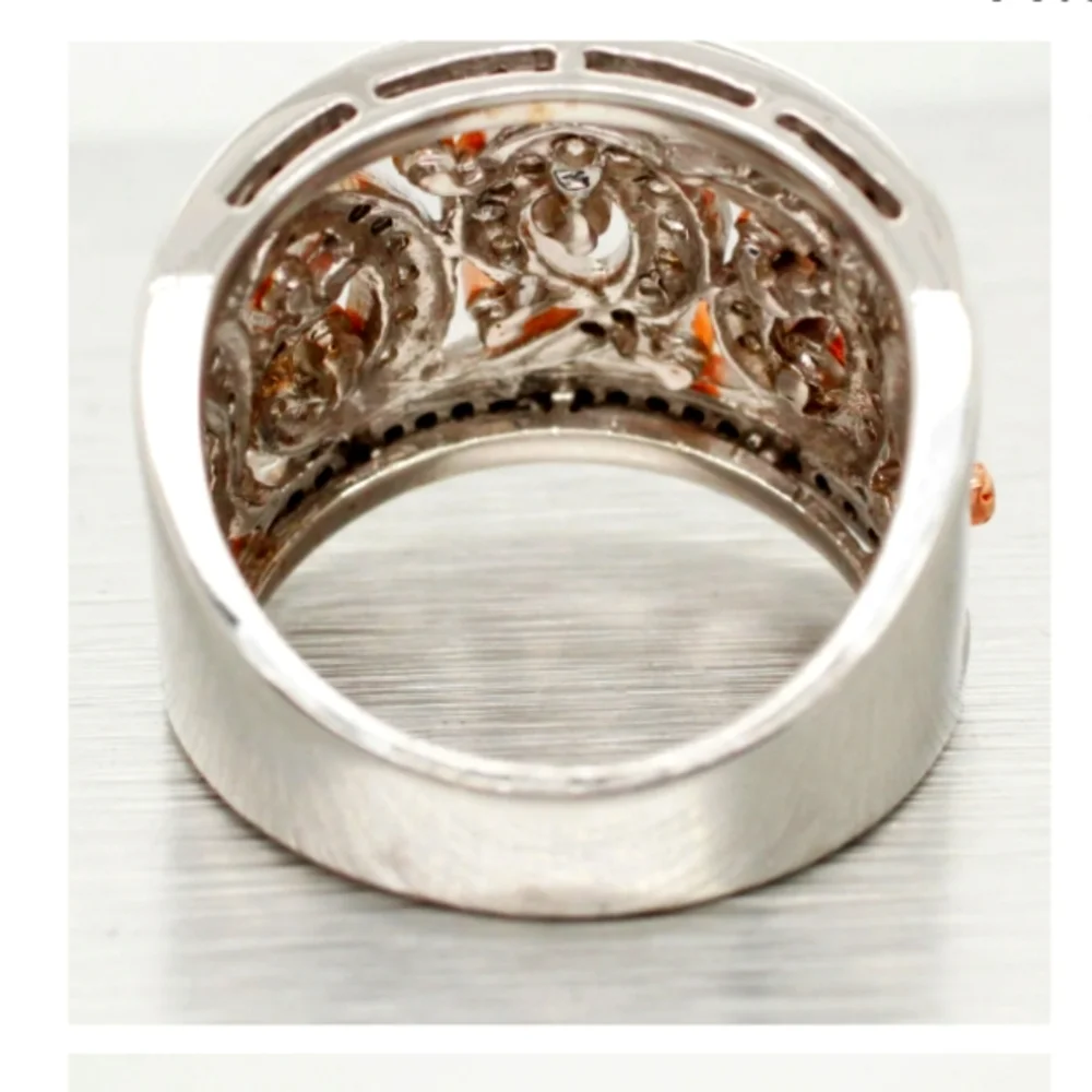14K Sonia Bitton White & Rose Gold Diamond Swirl Wedding Ring  - Picture 3 of 5